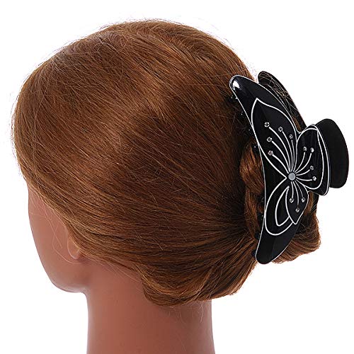 Miniatura 2 de Pinza de pelo de acrílico con motivo floral negroblanco, grande, 4.7 in a través