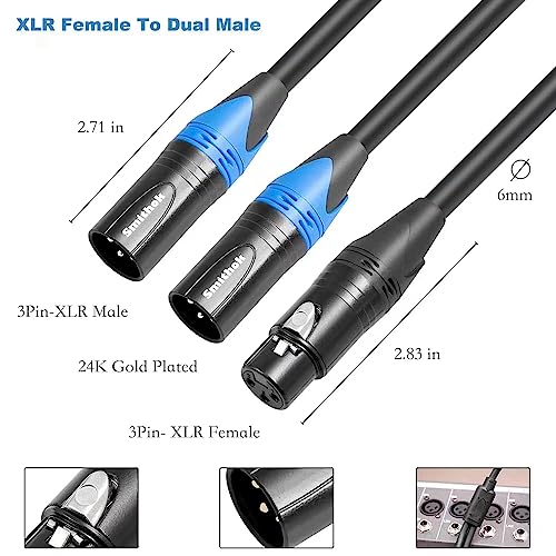 Smithok SMITHOK-XLR05 Xlr Splitter Cable,Female To 2 Male Xlr Y Cable (Xlr Splitter 1 Female To 2 Male),Balanced Microphone Splitter Cord Audio Adaptor thumb #4
