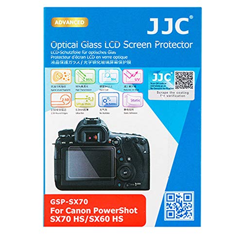 JJC Dedicated Tempered Glass Screen Protector Cover Shield for Canon PowerShot SX70 HS, SX60 HS Digital Camera, 0.3mm Ultra-Thin / 9H Hardness / 2.5D Round Edges