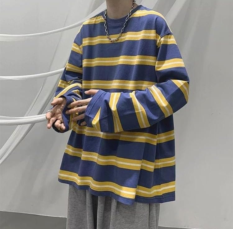 Harajuku Oversized Striped T-Shirt Y2K Long Sleeve Crewneck Baggy Clothes Vintage Streetwear Pullover4