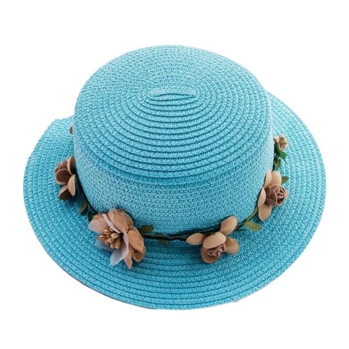 Chapeau de soleil femme seau paille dentelle ruban floral été 56-58cm