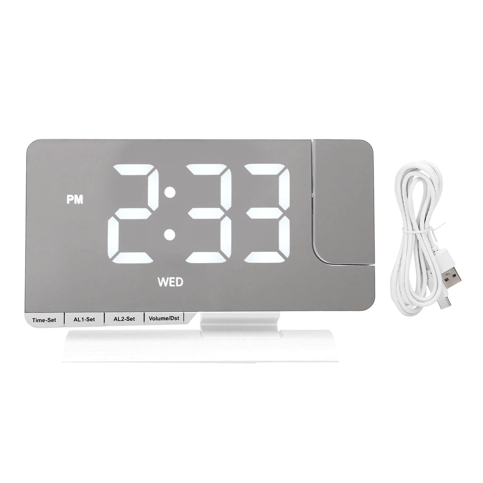 Cocoarm Projektionswecker mit Großem LED-Display, Digitaluhr mit Projektor, 180 Grad Drehbare Projektion, 6 Helligkeitsstufen, Dual-Alarm, USB-Aufladung, für Schlafzimmer, Schreibtisch (White)