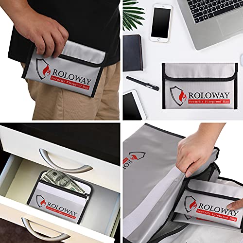 Image of ROLOWAY Small Fireproof Bag (5 x 8 inches), Non-itchy Fireproof Money Bag for Cash, Valuables, Passport, Currency & Keys (2-Pack Silver)