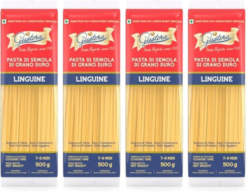 Image of Gustora Linguine Pasta, 1kg (Pack of 4 x 500g) | Flat Ribbon Italian Pasta | Al Dente Texture | 100% Durum Wheat Semolina (Suji) | Zero Maida | Vegetarian