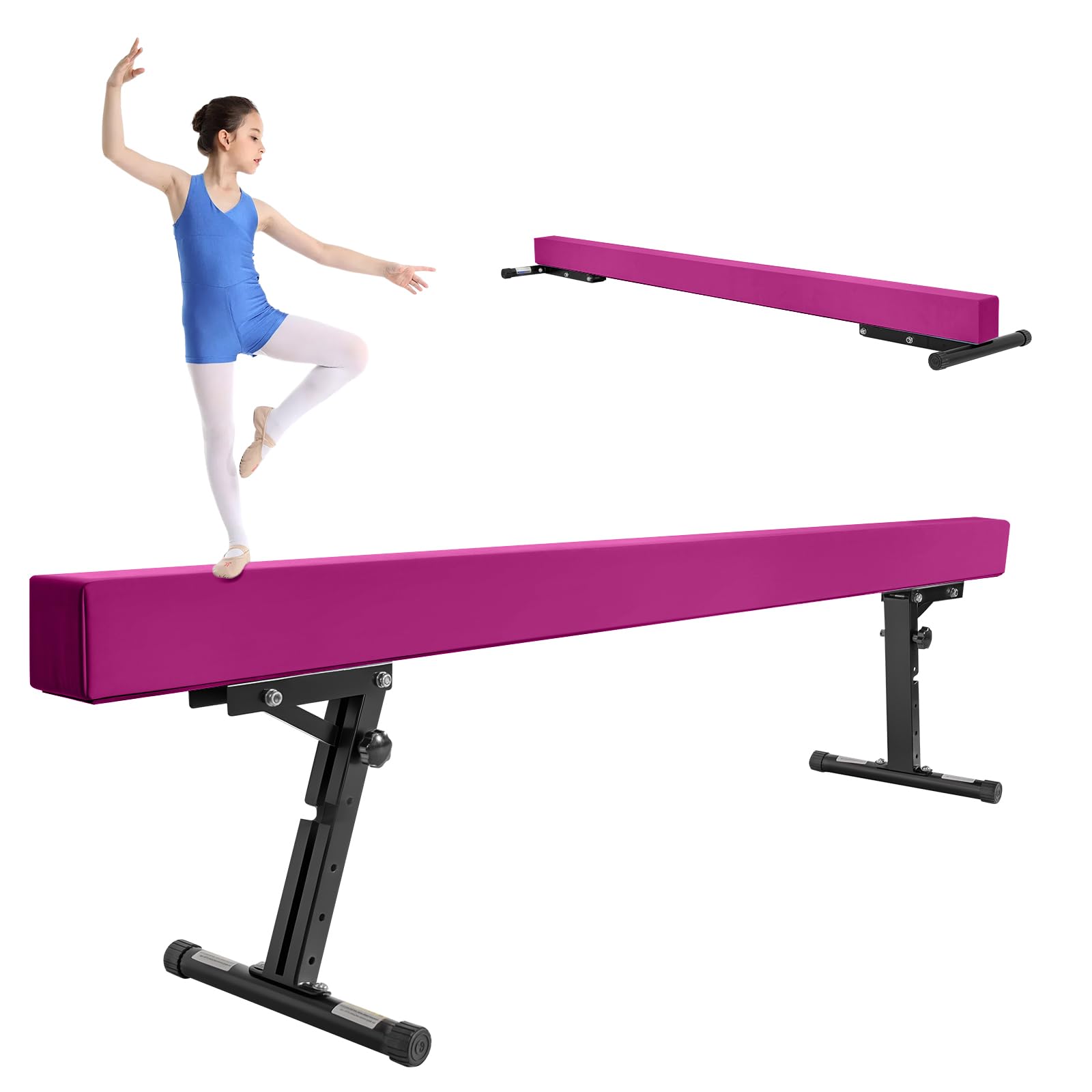 LN COZY CORNER Gymnastics Beam with 5 heights Adjustable 8ft Balance Beam Home Gym Equipment for All Gymnastic (Purple)