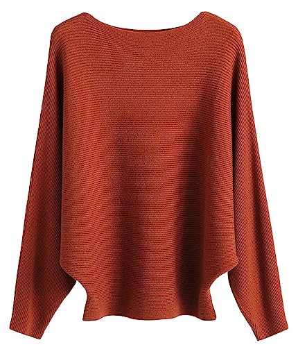 Image of FULIER Women Oversized Boat Neck Batwing Sleeves Dolman Knitted Sweaters Lightweight Pullovers Tops One Size