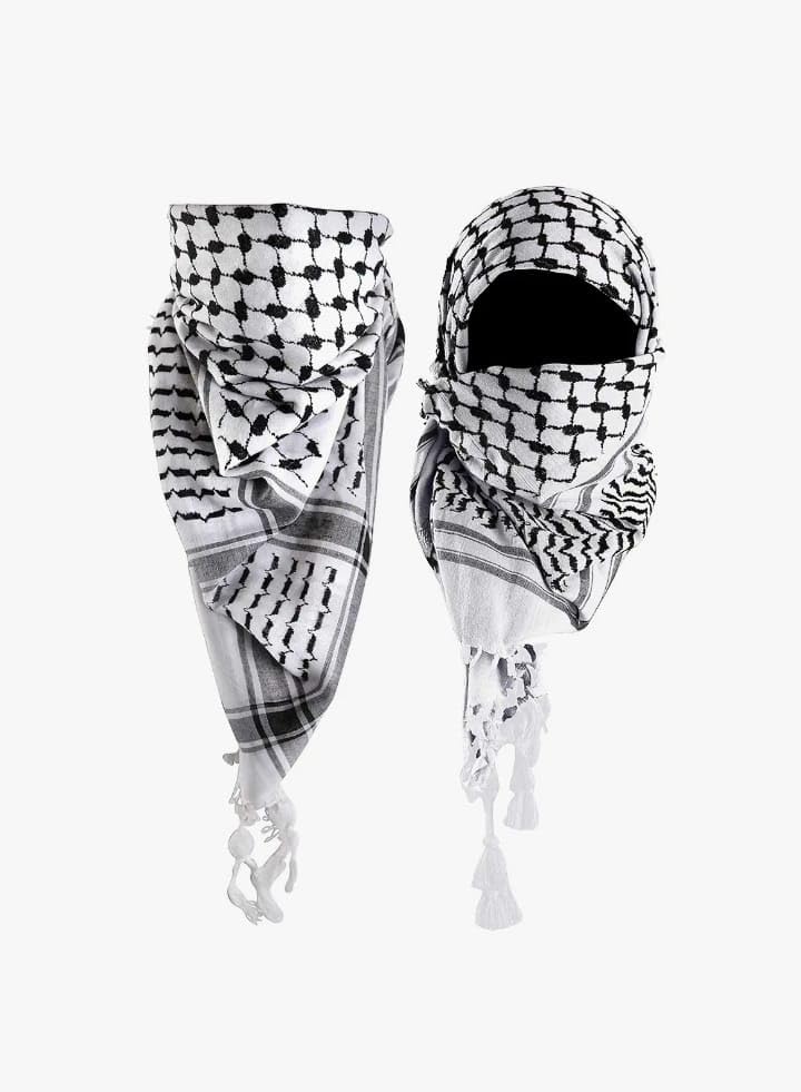 Palestine Keffiyeh Scarf for Men, Traditional Black and White Pattern with Tassels