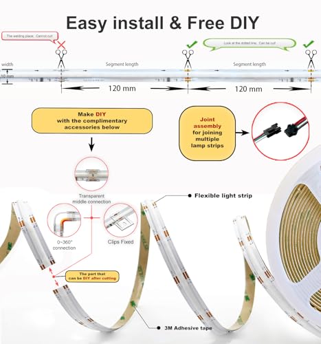 Image of RGBW COB LED Strip Light Kit,16.5ft Color Changing Multicolor Neutral White, Cuttable Adhesive Lights Strip ETL Listed for Bedroom Party Decoration with Remote & APP Control (AC /DC Adapter Included)