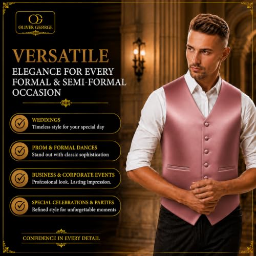Image of Oliver George 4pc Men's Solid Formal Suit Waistcoat Tuxedo Dress Vest Necktie Bowtie Handkerchief Set for Suit or Tuxedo