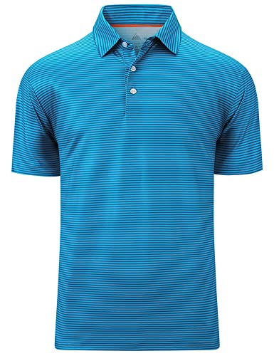 Swisswell Mens Striped Polo Shirts Sports Fan Polo Shirts Athletic Short Seleeve For Golo Tennis Running Hiking (Aqua,L) #TOP28