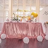 Kirsooku Pink Sequin Tablecloth Glitter Sparkly Iridescent Shimmer for Rectangle Tables 60 X 102 Tab