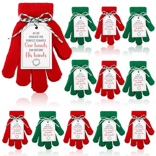 12 Pairs Christmas Kids Gloves with cards Winter Toddler Full Fingers Knit Gloves Stretchy Warm Glove Bulk for Boys Girls
