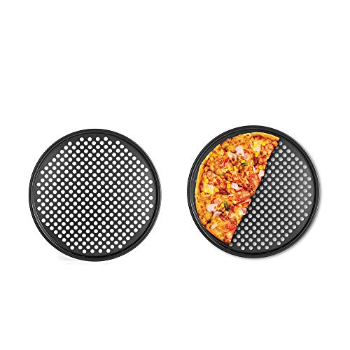 Fox Run Non-Stick Perforated Pizza Pans, Set of 2 with Holes for Crispy Crust, 14-Inch, Black