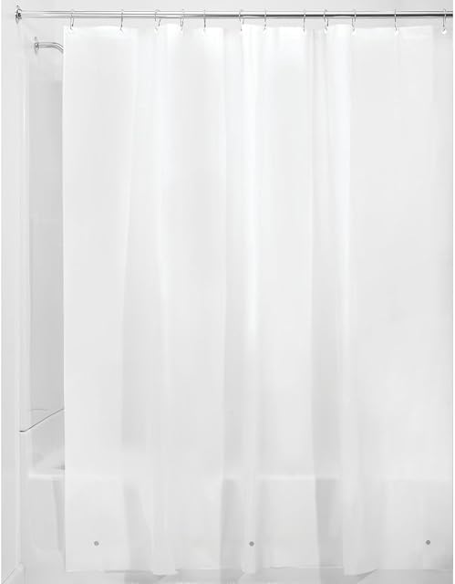 iDesign Shower Curtain with Magnetic Hem, Long Shower Curtain Made of Mould PEVA, Stylish and Water Repellent Shower Liner for Bathroom, Frost White, 183 x 183 cm