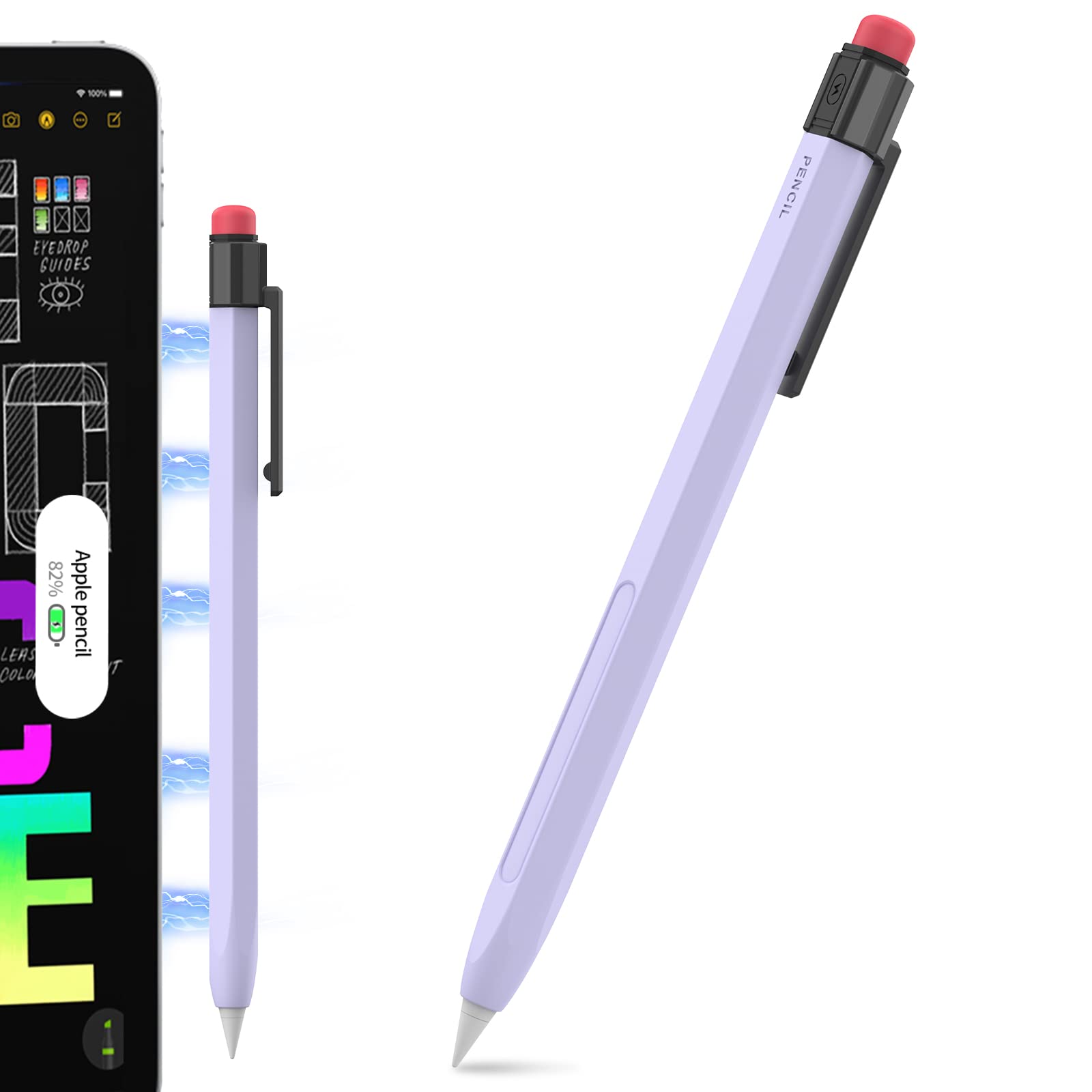 TRONWIN Apple Pencil 2nd Generation Case - Silicone Cover with Sturdy Clip - Compatible with Apple Pencil 2 for iPad Pro (Lavender)