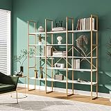 Saudism Gold Bookshelf Geometric Bookcase, 71" Tall Gold Shelves 5 Tiers Etagere Book Case, Sturdy I