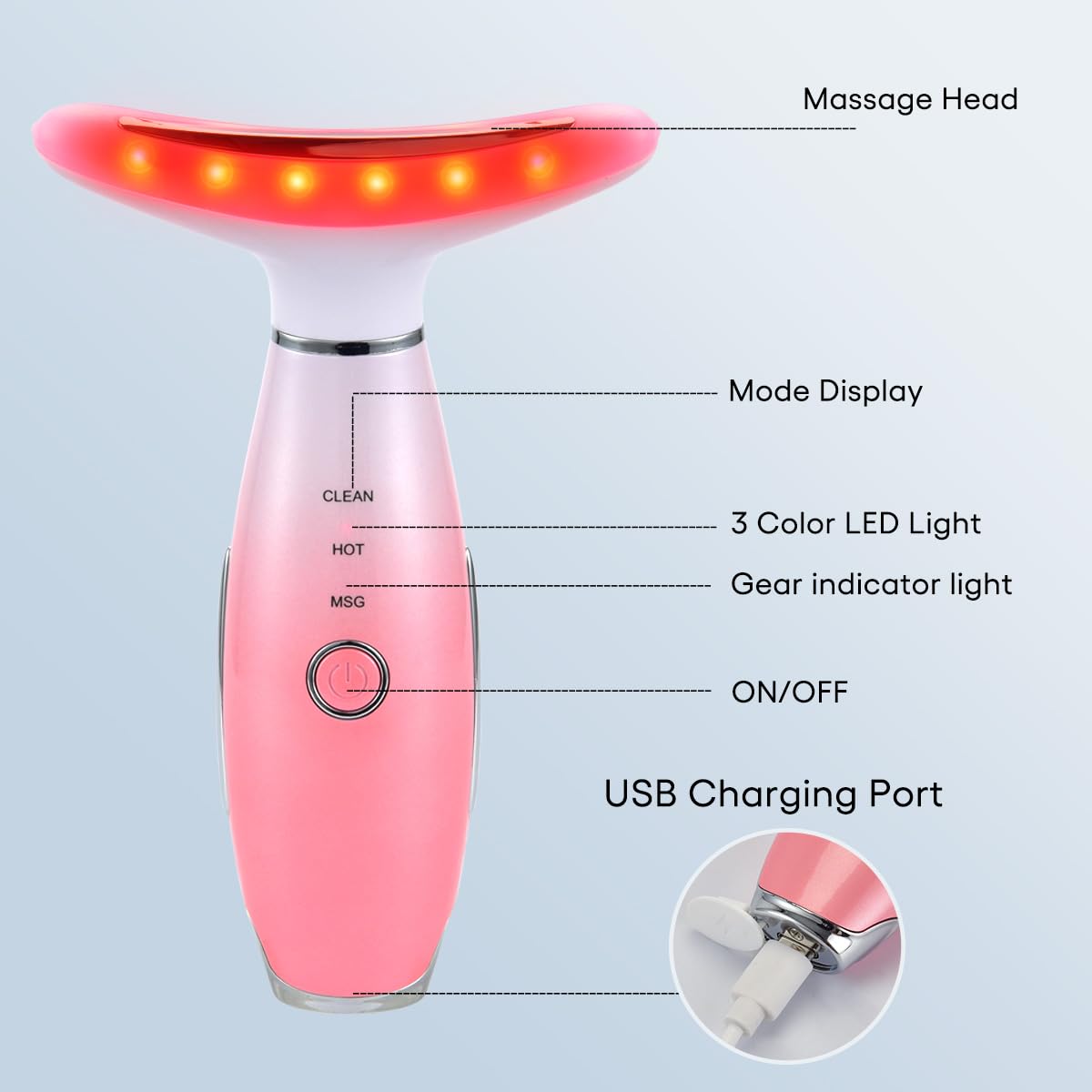 LATME Facial Massager,Neck Face Massager Tool,3 Mode Massage with Heat,Portable Beauty Instrument for Skin Care Women Gift (Gradient Pink) - Image 8