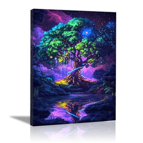 Arbre de vie sur toile violette pour habiller un grand mur vide de maison