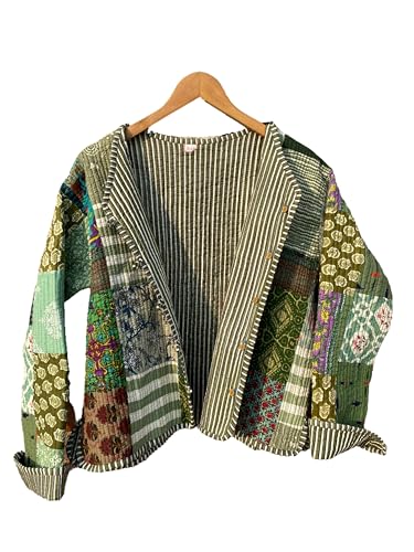 Indian Patchwork Cotton Jacket | Reversible Coat | Winter Quilted Cotton Jacket for Women4