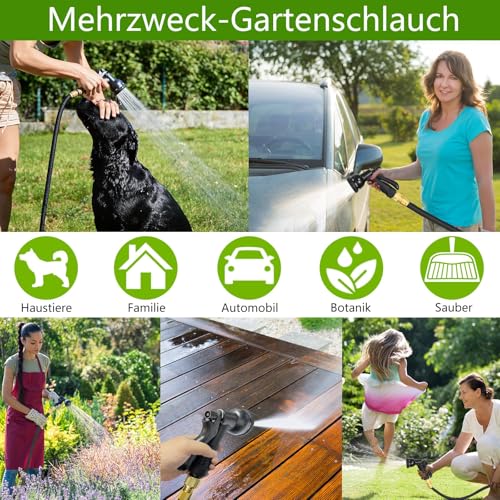 30M/100FT Flexibler Gartenschlauch, Wasserschlauch Dehnbar mit 8 Modi Wassersprühpistole, Adapter für 1/2' 3/4' Zoll und Wandhalterung, Schlauch Flexibel Bewässerung für den Außenbereich