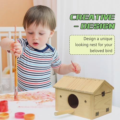 Image of HiCaptain Bird Nesting Box Wooden Cockatiel Breeding Nest for Cages, Large Parakeet Nest Box Lovebird House Budgie Breeding Box (Wood)
