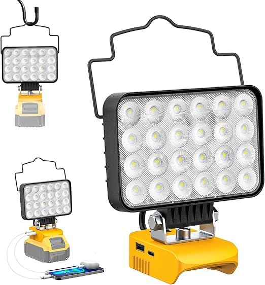 Lampa robocza LED do akumulatora 20 V: latarka akumulatorowa 78 W 7800 LM do namiotu - przenośna latarka akumulatorowa z portem ładowania USB i typu C do użytku na zewnątrz, na kempingu, w warsztacie,