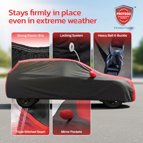 Image of PROTEGO Prime Series India's 1st Anti-Tear Car Cover for BMW X1 | Heavy-Duty, Custom Fit, All Weather Protection | 100% Waterproof, Windproof & Hail Resistant | 2-Year Warranty | Red + Black