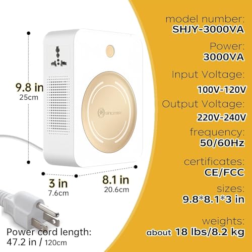 Image of 3000W 110 to 220 Voltage Converter Step Up Transformer 120v to 240v | SUNSHUN 110v to 220v Step Up Voltage Converter, Dual Sockets, High Power Europe Asia Appliances Used in North America