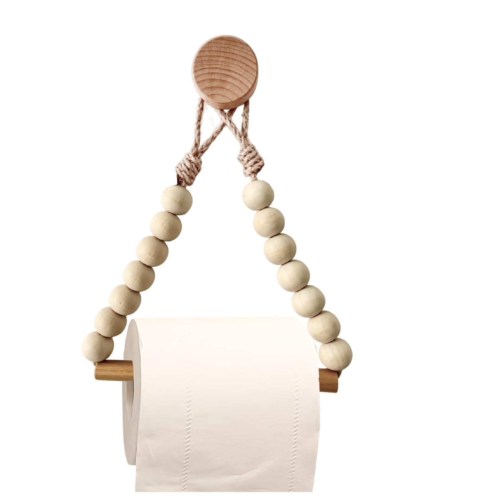 Bathroom Toilet Paper Holder Wooden Bead Toilet Roll Holder Hanging Toilet Paper String Holder (Wood Color)