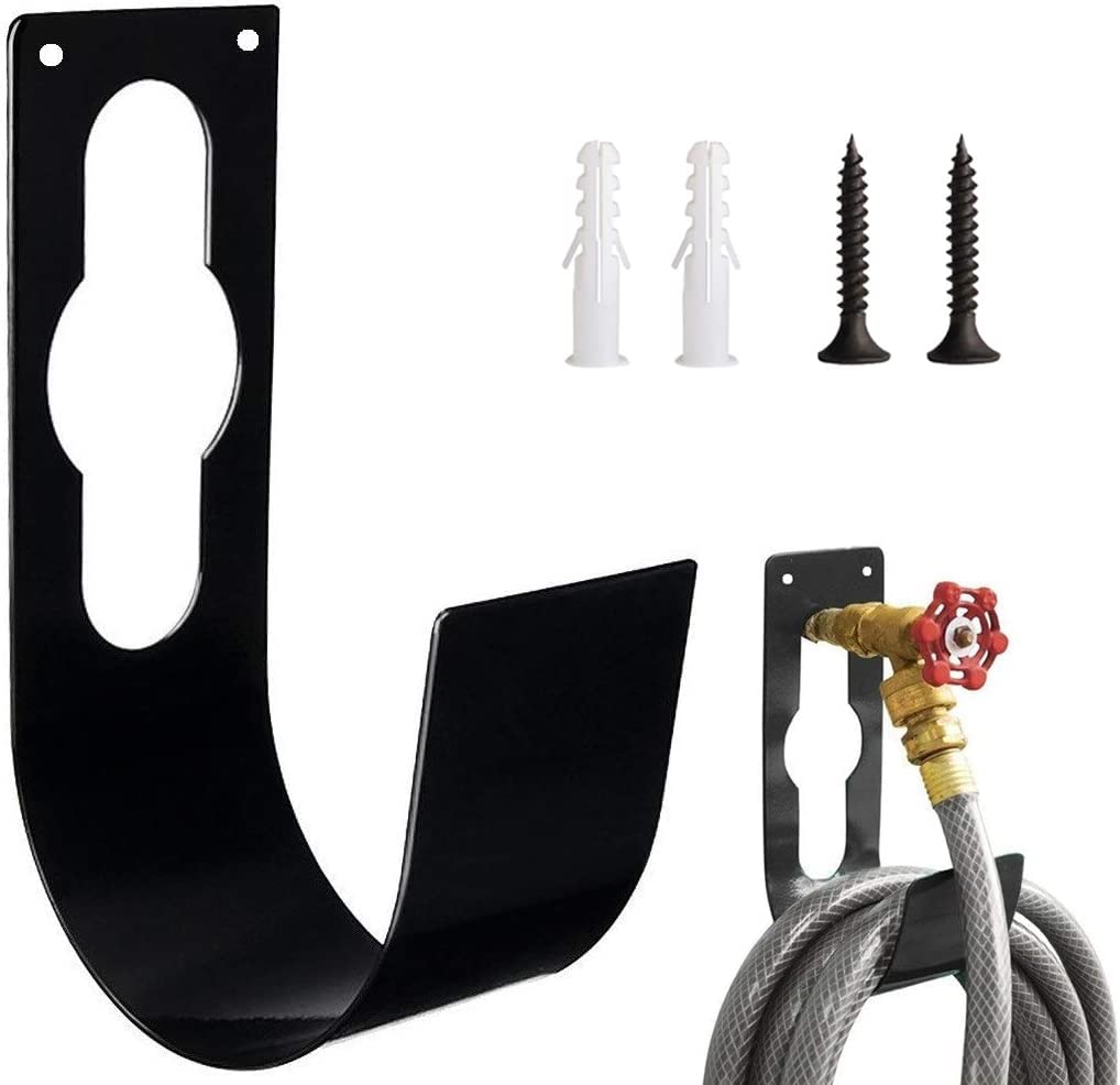 SEIWEI Wall Mount Garden Hose HolderHose Hanger Fit to 25FT 50FT 75FT 100FT Water Hose Heavy Duty Metal Hose Hanger Rust-Free Hose Storage Black