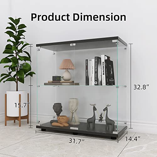 Image of LFT HUIMEI2Y 2-Tier Glass Display Cabinet with Lock, Display Case Black