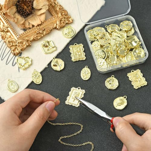 Stiesy 40Pcs 8 Styles Baroco Style Flower Charms Pendants Golden Colour Rose Charms Romantic Charms for DIY Jewelry Making Bracelets Crafting - Image 3