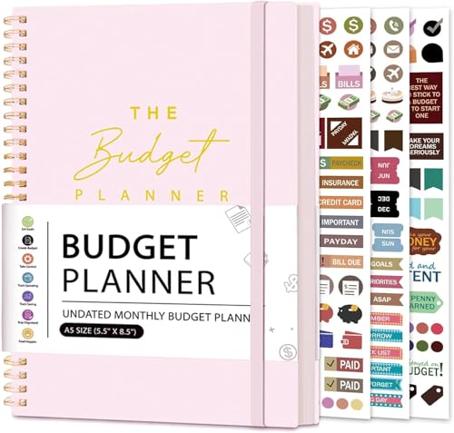 Planificador de presupuesto, libro de presupuesto mensual 2025 con rastreador de gastos y facturas, planificador financiero de 12 meses sin fecha, organizador de calendario para tomar el control de tu