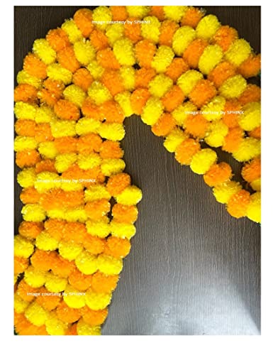 Image of Sphinx Artificial Marigold Fluffy Flowers Garlands for Decoration - (Yellow & Light Orange, 5 Pieces)