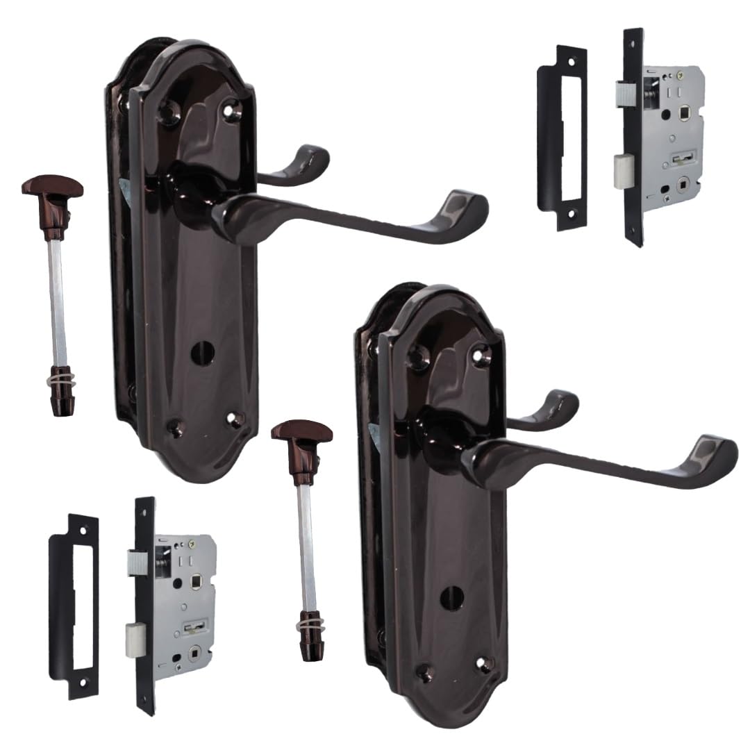 Epsom Door Handle Black Nickel Internal Bathroom Door Handles - Door Handles Internal Sets, Nickel Door Handle Set For Internal Doors, Door Handle In Nickel (2 Pair Of Bathroom Handles + Bathroom Sash Lock)