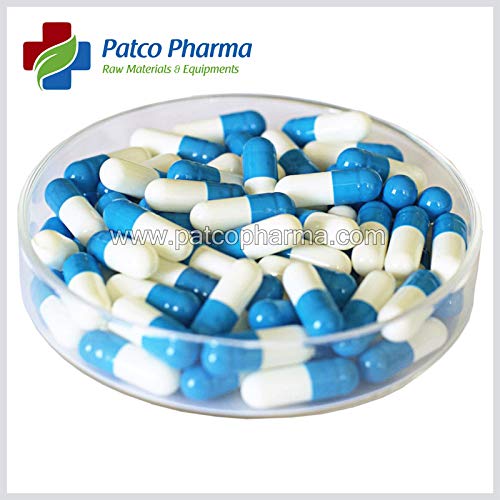 Patco Pharmaceuticals Size 0 Blue-White Empty Gelatin Pill Capsule - Gluten Free/Halal Certified | DIY Powder Filling (Pack of 500 Pcs)