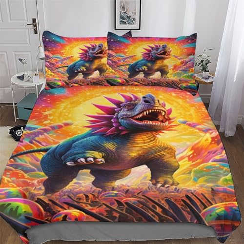 DCCCY Ropa de cama con diseño de dinosaurios, suave microbisel, funda nórdica y fundas de almohada, 2 piezas, para adultos y niños, cómoda funda nórdica individual (135 x 200 cm)