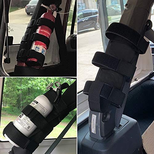 1PC Black Roll Bar 3 lb Fire Extinguisher Holder Mount Strap for Jeep Wrangler Unlimited CJ YJ LJ TJ JK JKU JL JLU Adjustable Extinguisher Mounting Bracket Strap for Jeep Gladiator JT