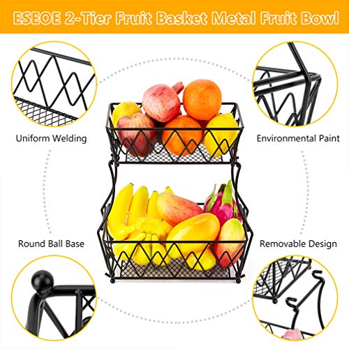 Cabilock 2 camadas de metal retangular para armazenamento de frutas e frutas, tigela de metal, tigel