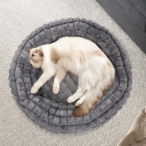 XIAPIA Katzenbett Flauschig 58x20 cm, Plüsch Katzen Schlafplatz Weich und Warm für Katzen Kleine Hunde, Orthopädisches Kuschelbett mit Rutigfester Boden Grau