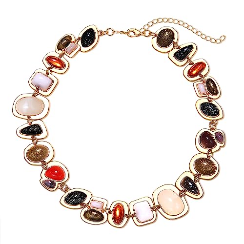 BVGA Gold Gemstone Charm Choker Necklace for Women Colorful Vintage Resin Gem Link Necklace Retro Jewelry Gifts2