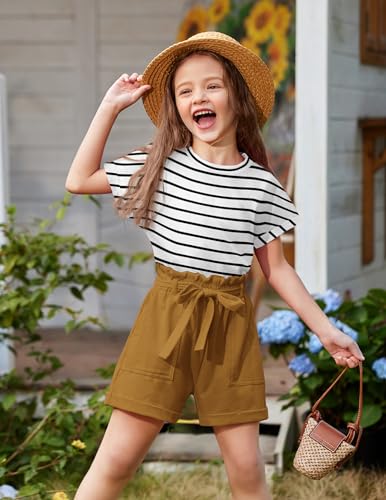 Arshiner Mädchen Tshirt mit Shorts Set Sommer Kinder Bekleidungssets Freizeit Mode Tank Top Zweiteiliges Kleidung Sets für Mädchen 11-12 Jahre