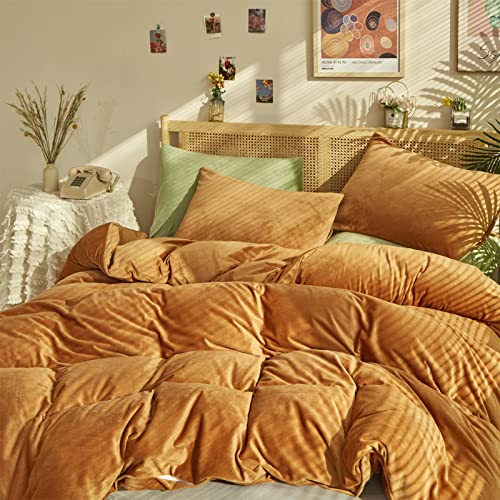Luxlovery Pumpkin Velvet Duvet Cover Set Queen Rust Plush Fluffy Flannel Bedding Cover Sets Full Terracotta Duvet Winter Warm Comfy Burnt Orange Bedding Cover With 2 Pillowcases #TOP3
