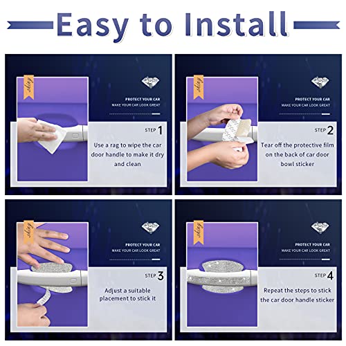 Insauto Rhinestone Car Door Handle Stickers - 8Pcs Bling Car Accessories Crystal Glitter Door Handle Protector Stickers And Decals Scratch Safety Reflective Auto Sticker For Woman & Man #TOP3