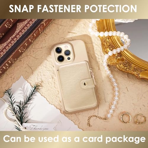 Image of M-Plateau Small Wallet for Women, Phone Wallet with Zipper Coin Purse Credit Card Holder for Women Designed for iPhone 14 Plus Case (Gold)