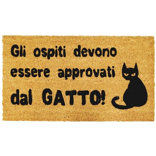 Comart - Zerbino Cute in Cocco - 40x70 cm - Tappeto con Scritte Divertenti su Cani e Gatti - per Ingresso Esterno e Interno - Simpatico Regalo per Entrata di Casa - Antiscivolo - Approvati dal Gatto
