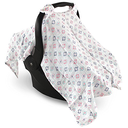 Image of Hudson Baby Unisex Baby Muslin Cotton Car Seat and Stroller Canopy, Pink Aztec, One Size