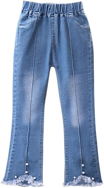 LNICEAR Kids Girls Jeans Casual Solid Color Ruffle Bell-Bottoms Denim Pants Mid Waist Flared Trousers
