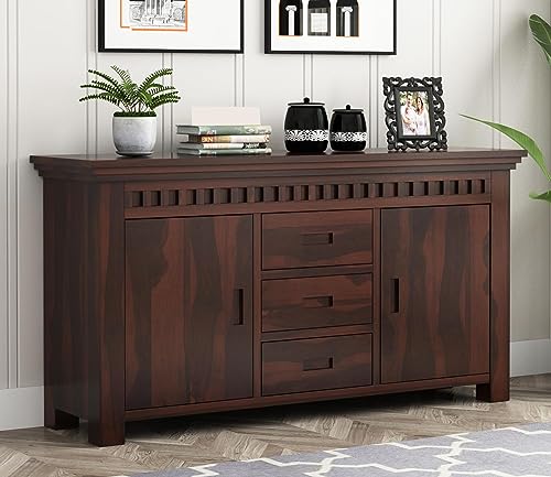 Image of SHIKHA WOOD CRAFT Sheesham Wood Sideboard Cabinet with 3 Drawer and 2 Door Storage for Living Room Home and Office (Walnut Finish)