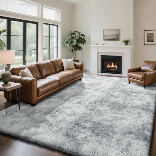 Fluffy Rug Shaggy Area Rug, Mottling Grey 8x10 Area Rugs for Living Room, Large Shag Area Rugs for Bedroom Kids Room Home Decor, Upgrade Anti-Skid Rectangular Fuzzy Rugs